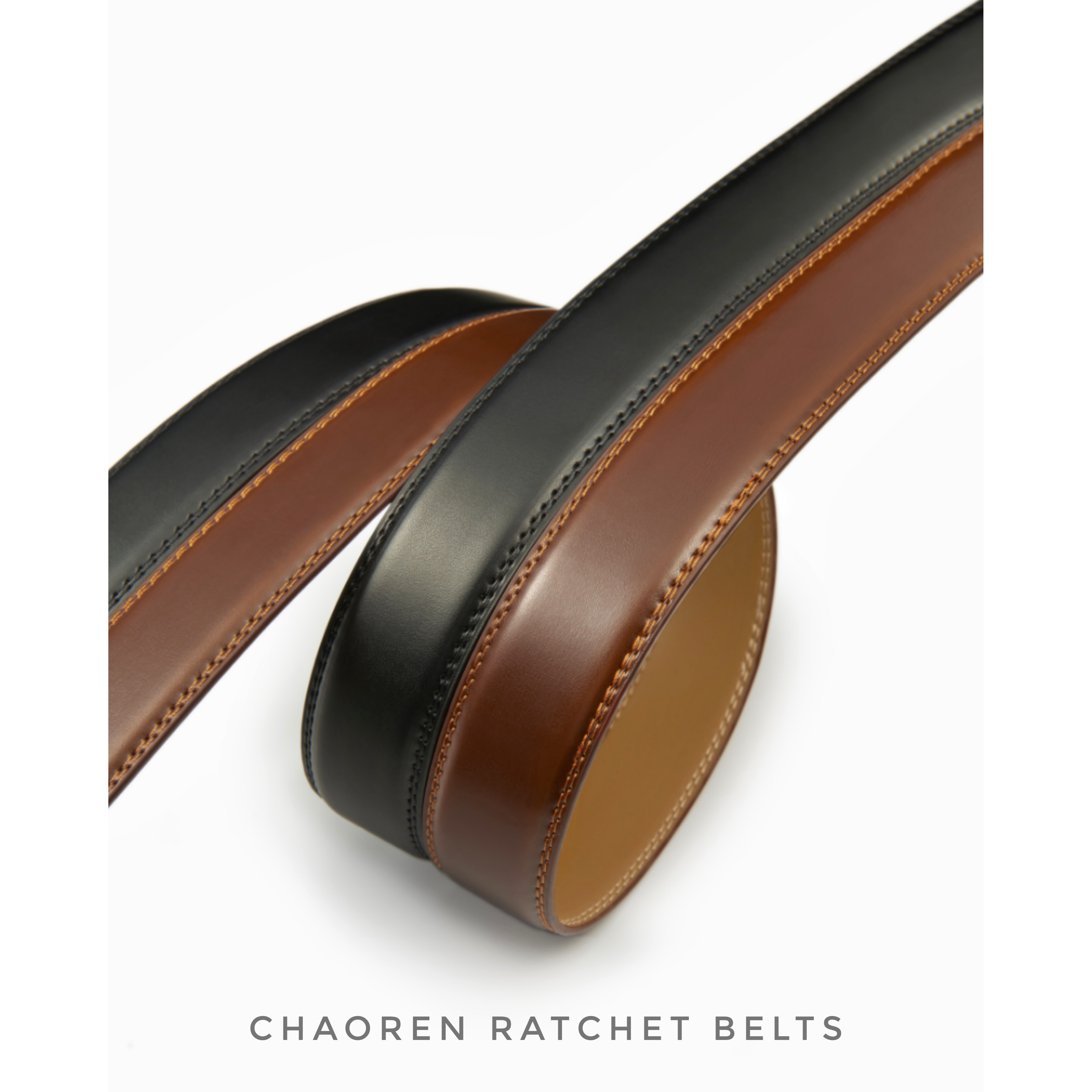 Chaoren Leather Ratchet Belt 2 Pack Dress with Click Sliding Buckle