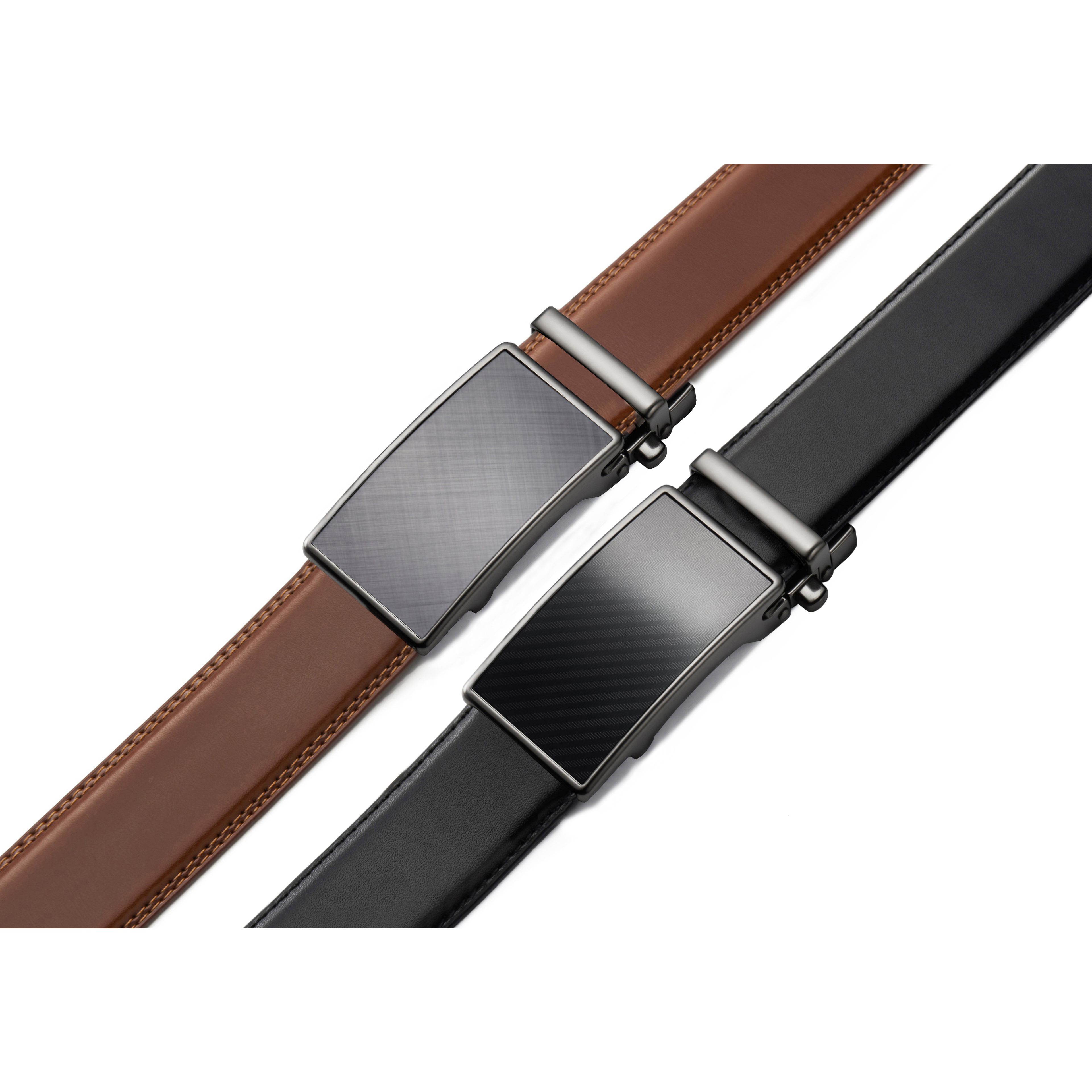 Chaoren Leather Ratchet Belt 2 Pack Dress with Click Sliding Buckle