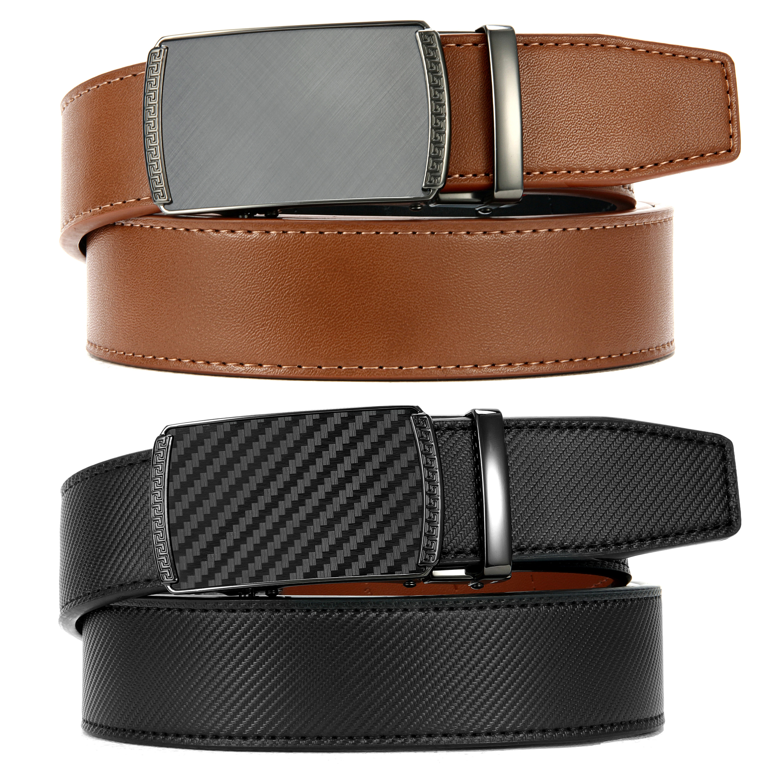 Chaoren Leather Ratchet Belt 2 Pack Dress with Click Sliding Buckle