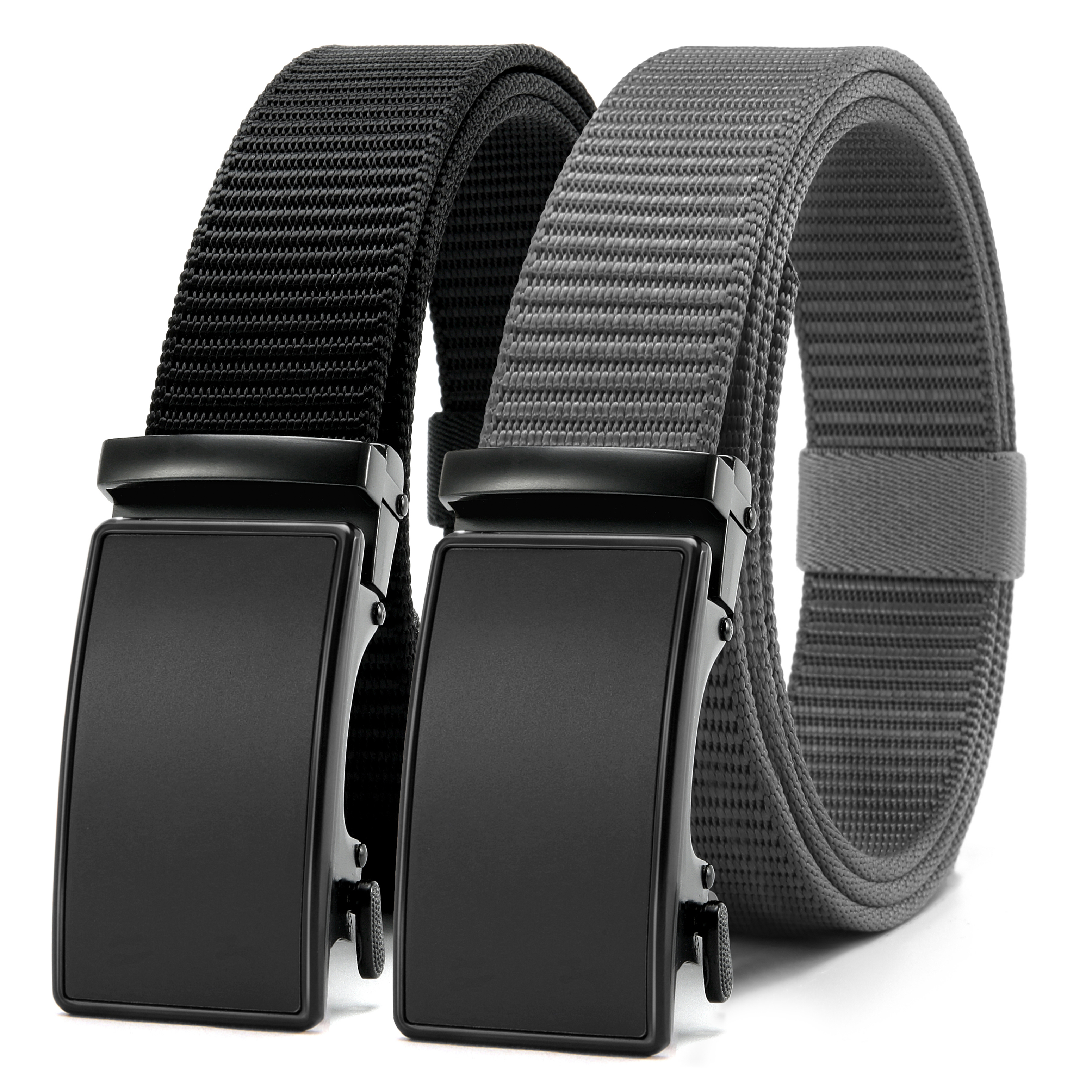 Chaoren Golf Belt 2 Pack Nylon Ratchet Belt, Fully Adjustable Trim to Exact Fit (Black and Grey)