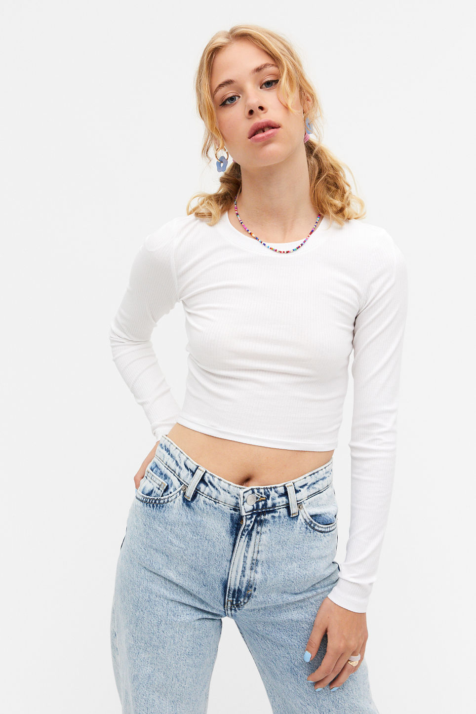 BLOOM cares white Ribbed long-sleeve top
