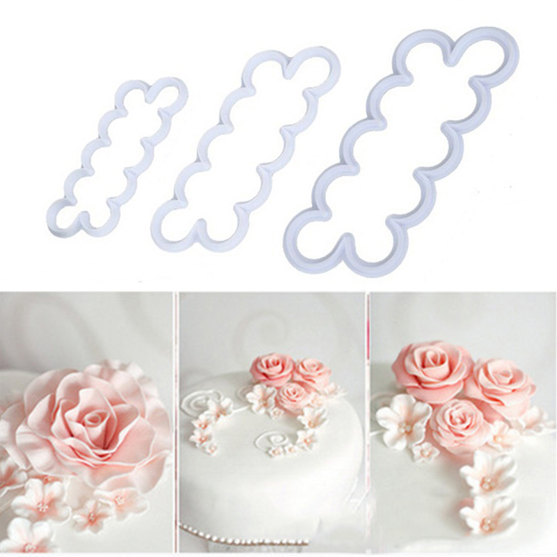 3pcs/Set 3D Rose Petal Flower Cutter Fondant Cake Sugarcraft Pastry Tools Fondant Cake Fondant Cake Sugarcraft Decorating Mould-KASMOIRE