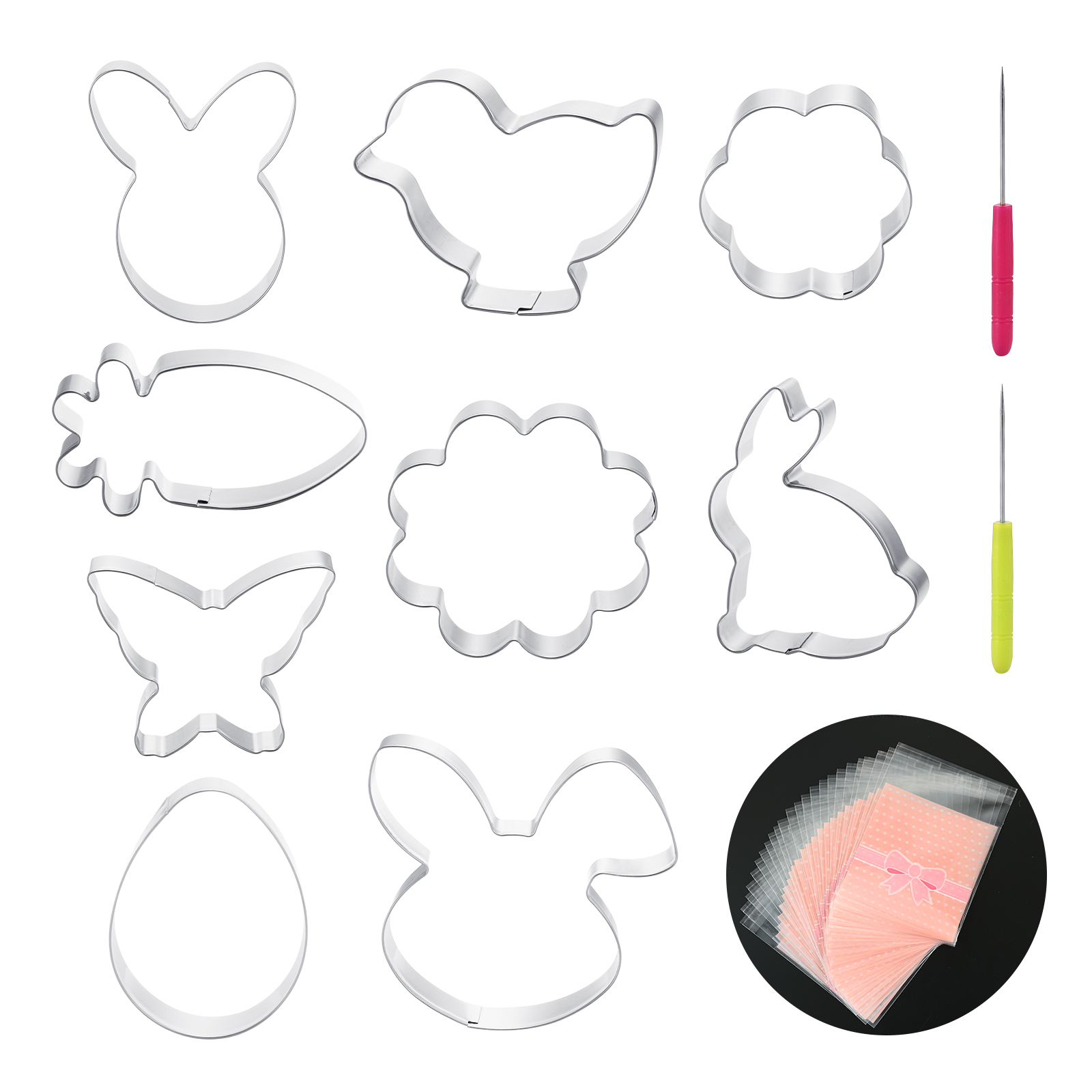 Kasmoire Cookie Cutters ,9-Piece Easter Cookie Cutter Set with Sugar Stir Needle