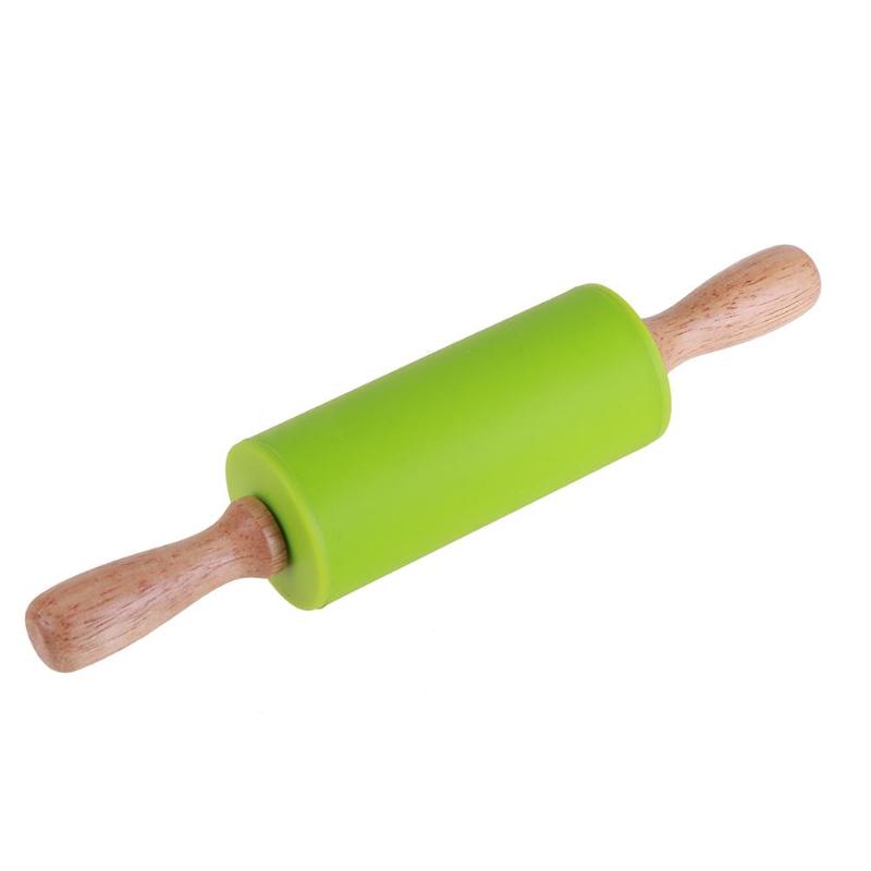 Non-Stick Rolling Pin Kid Kitchen Silicone Roller Wood Handle Flour Baking Tools Pasta Cookie Dough Pastry Bakery Noodle Kitchen-KASMOIRE