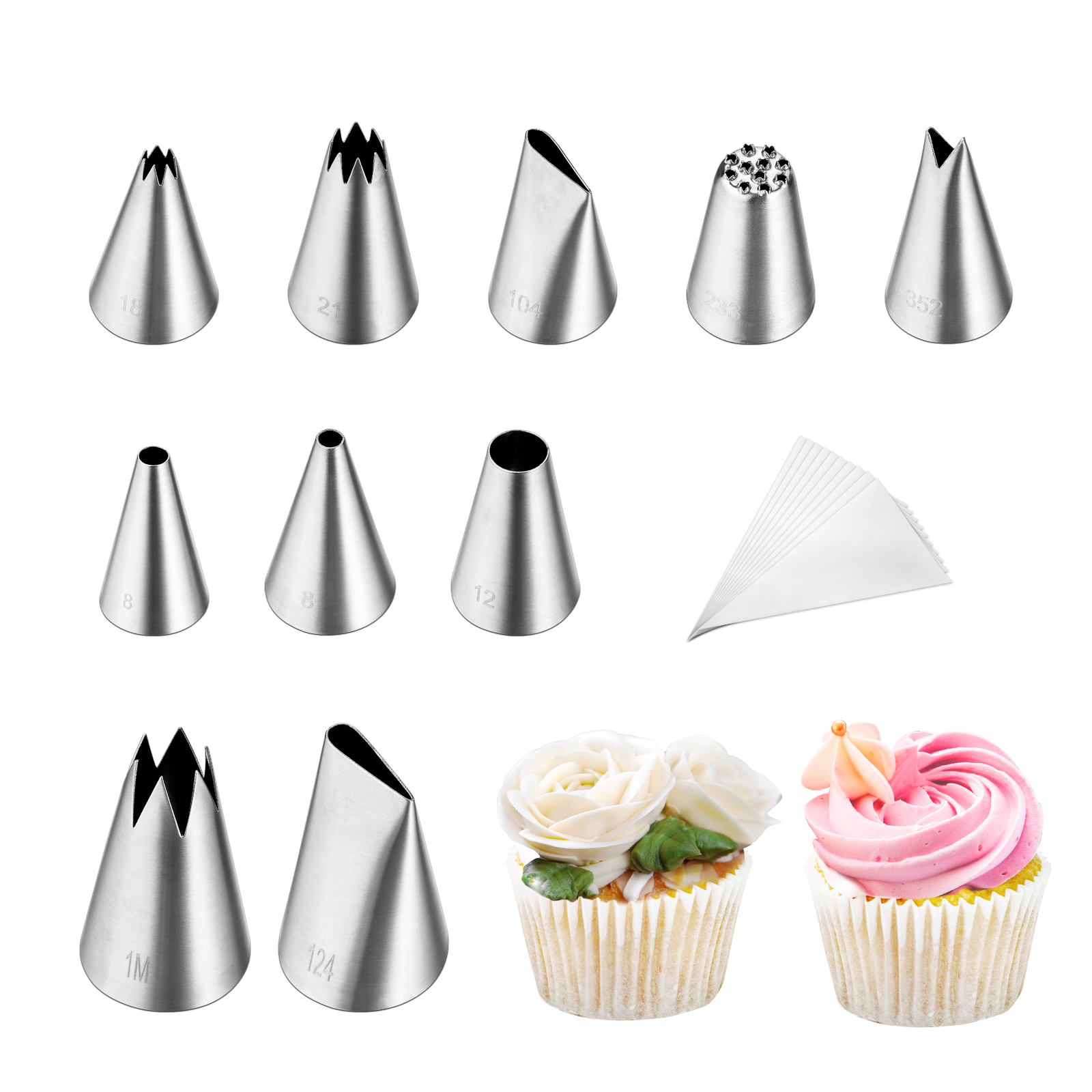 Kasmoire Cake Decorating Piping Tip and Bags Starter Set 8-Piece