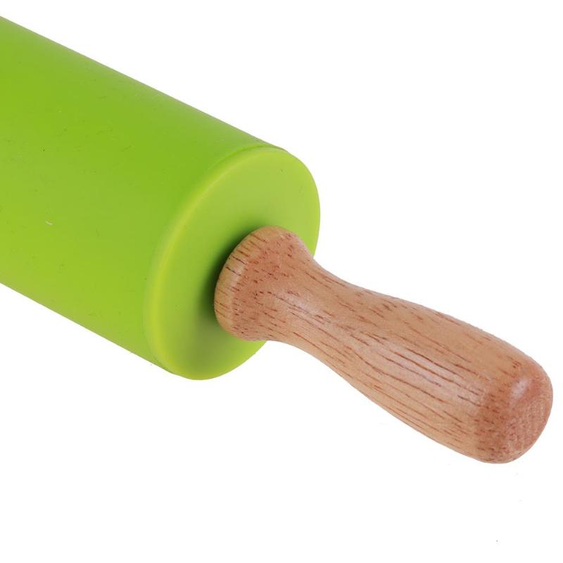 Non-Stick Rolling Pin Kid Kitchen Silicone Roller Wood Handle Flour Baking Tools Pasta Cookie Dough Pastry Bakery Noodle Kitchen-KASMOIRE