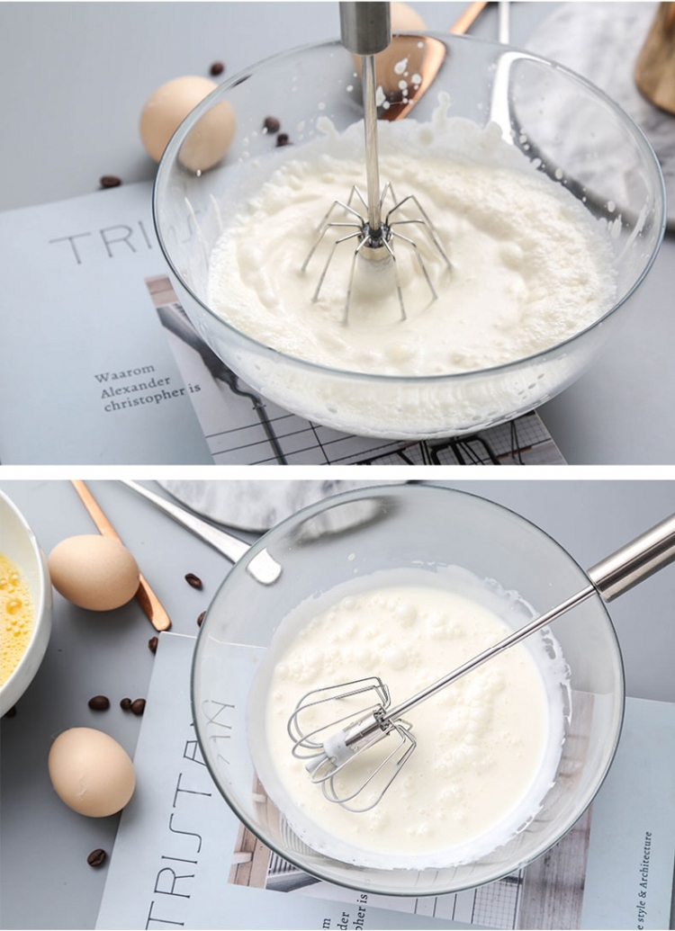 Hand Pressure Semi-automatic Egg Beater Stainless Steel Kitchen Accessories Tools Self Turning Cream Utensils Whisk Manual Mixer-KASMOIRE