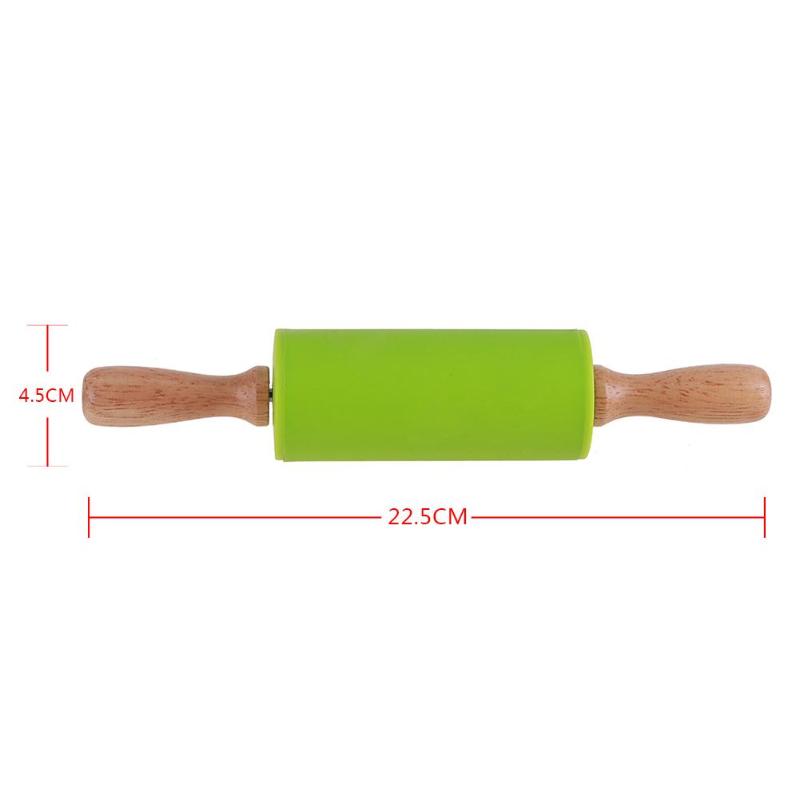 Non-Stick Rolling Pin Kid Kitchen Silicone Roller Wood Handle Flour Baking Tools Pasta Cookie Dough Pastry Bakery Noodle Kitchen-KASMOIRE