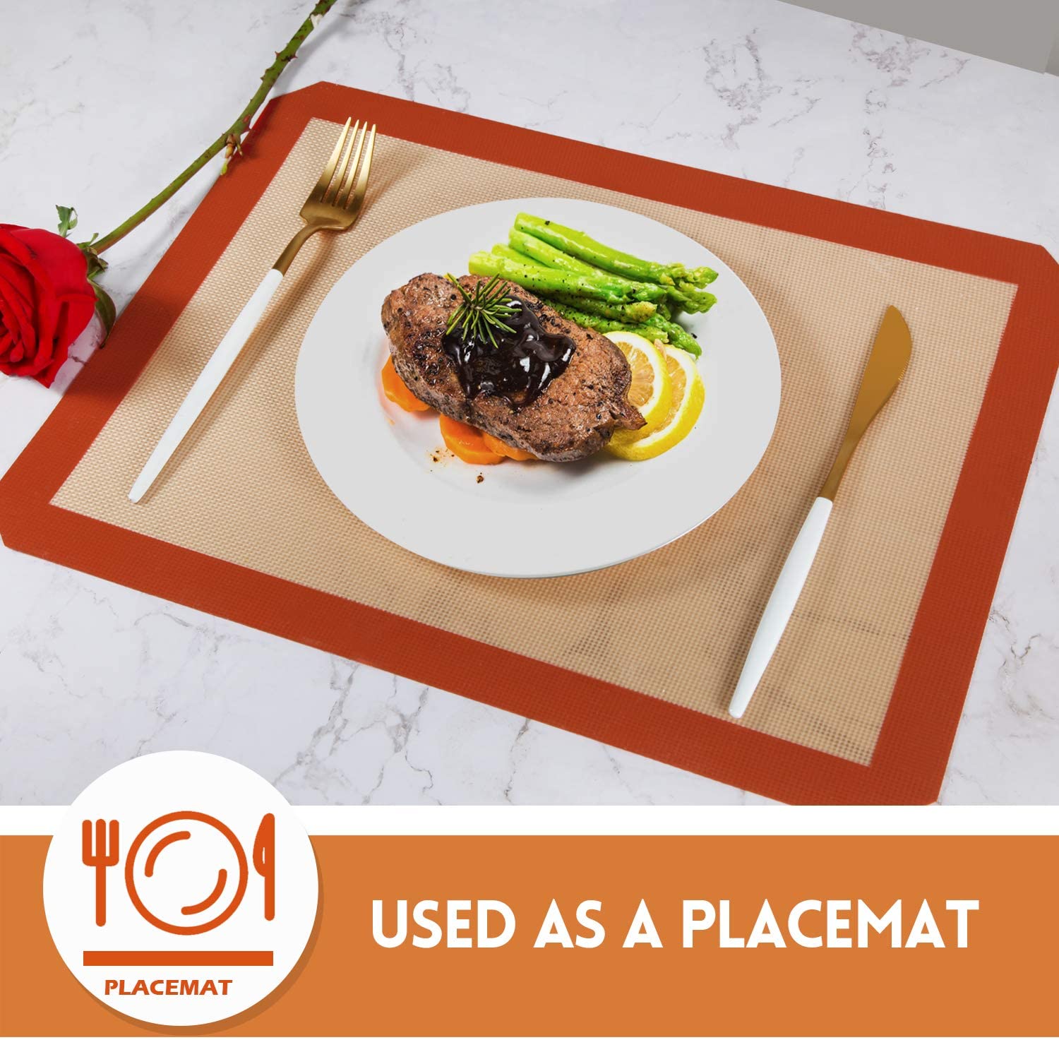 Kasmoire Silicone Pastry Mat Thick Non Stick Baking Mat with Measurement Fondant Mat, Counter Mat, Dough Rolling Mat,Pie Crust Mat-KASMOIRE