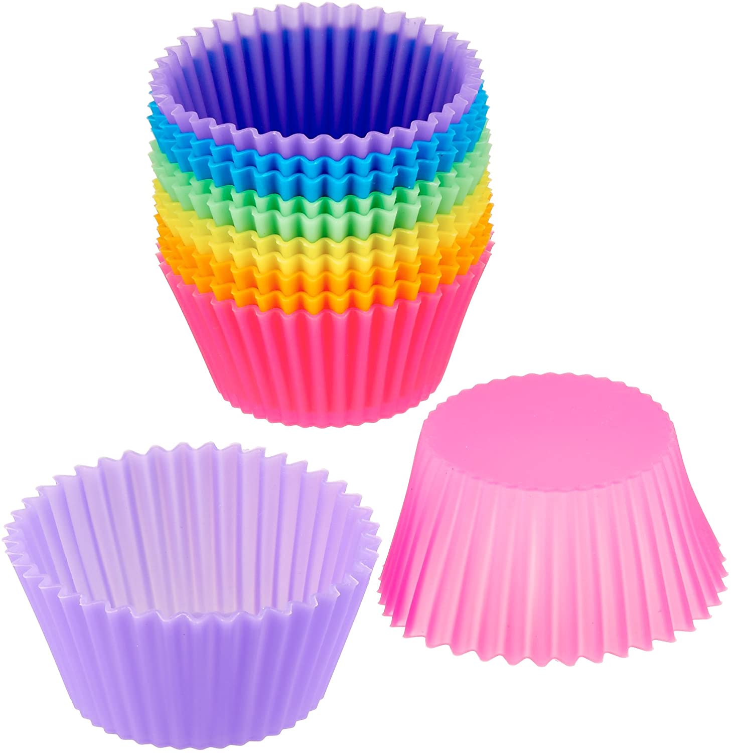 Kasmoire Reusable Silicone Baking Cups,Muffin Liners Pack of 12,Multicolor