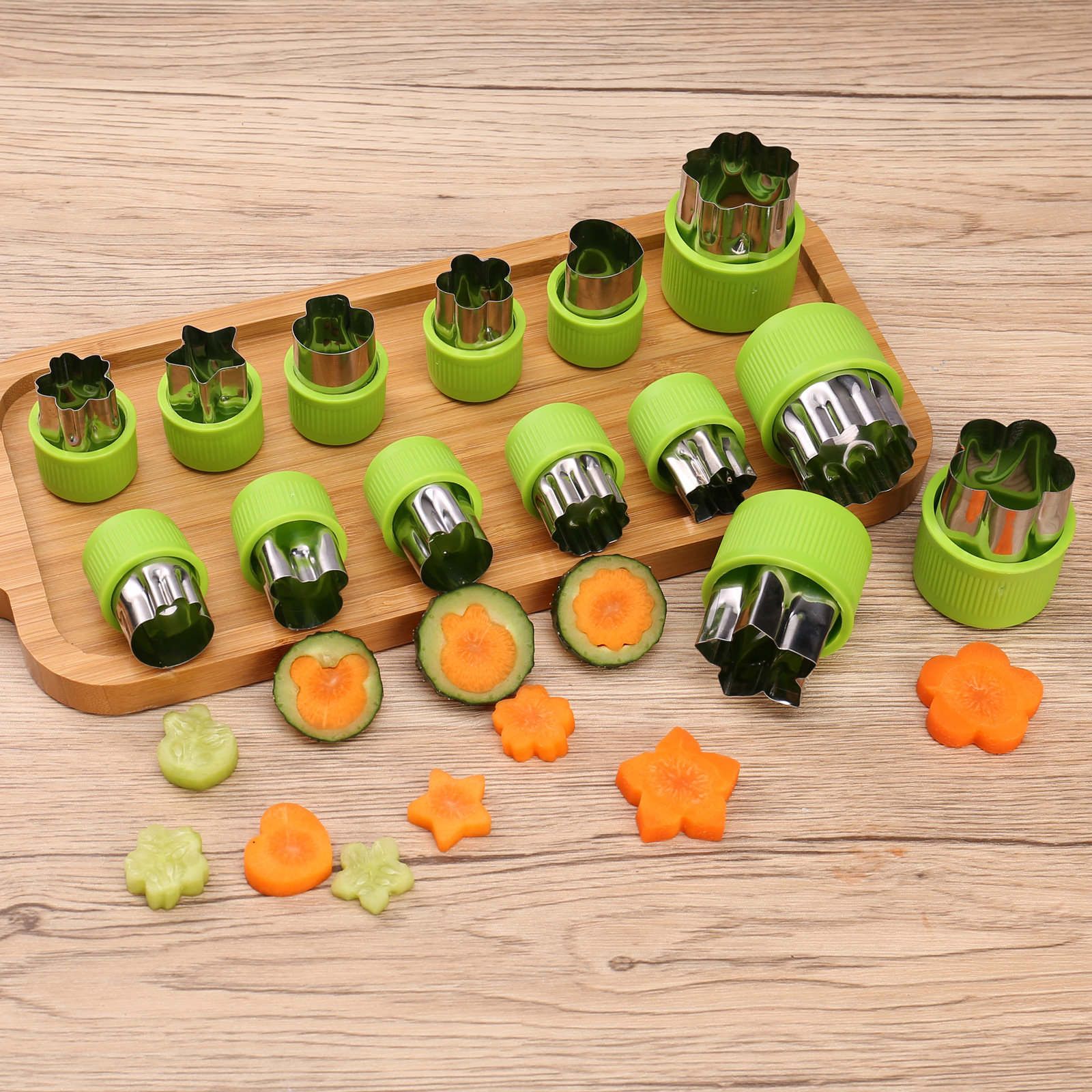 Kasmoire Vegetable Cutter Shapes Set,Green Mini Pie Cookie Cutters Set Fruit Pastry Stamps Mold,for Decorative Kids Baking and Food Supplement Tools -36 Pcs-KASMOIRE