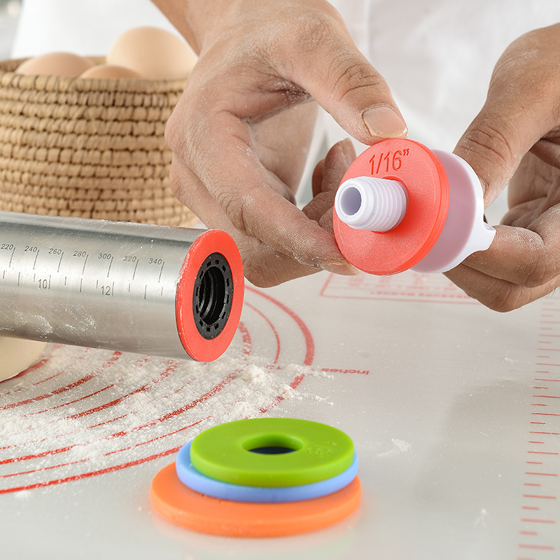 Kasmoire Rolling Pin nonstick and Silicone Baking Pastry Mat combo kit, Adjustable Rolling Pin With Thickness Rings, Rolling Pin for Baking Fondant, Pizza, Pie, Pastry, Pasta, Dough, Cookies (Red )-KASMOIRE