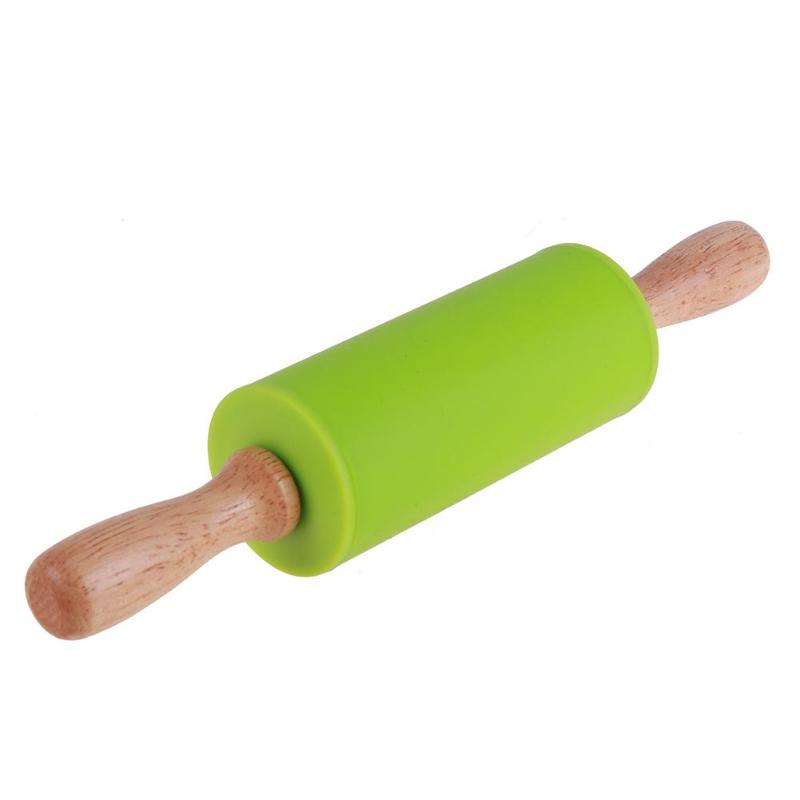 Non-Stick Rolling Pin Kid Kitchen Silicone Roller Wood Handle Flour Baking Tools Pasta Cookie Dough Pastry Bakery Noodle Kitchen-KASMOIRE