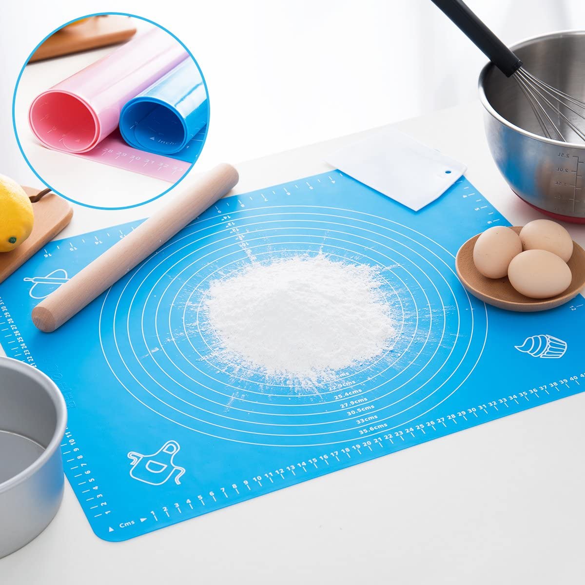 Kasmoire Silicone Pastry Mat Thick Non Stick Baking Mat with Measurement Fondant Mat, Counter Mat, Dough Rolling Mat,Pie Crust Mat-KASMOIRE