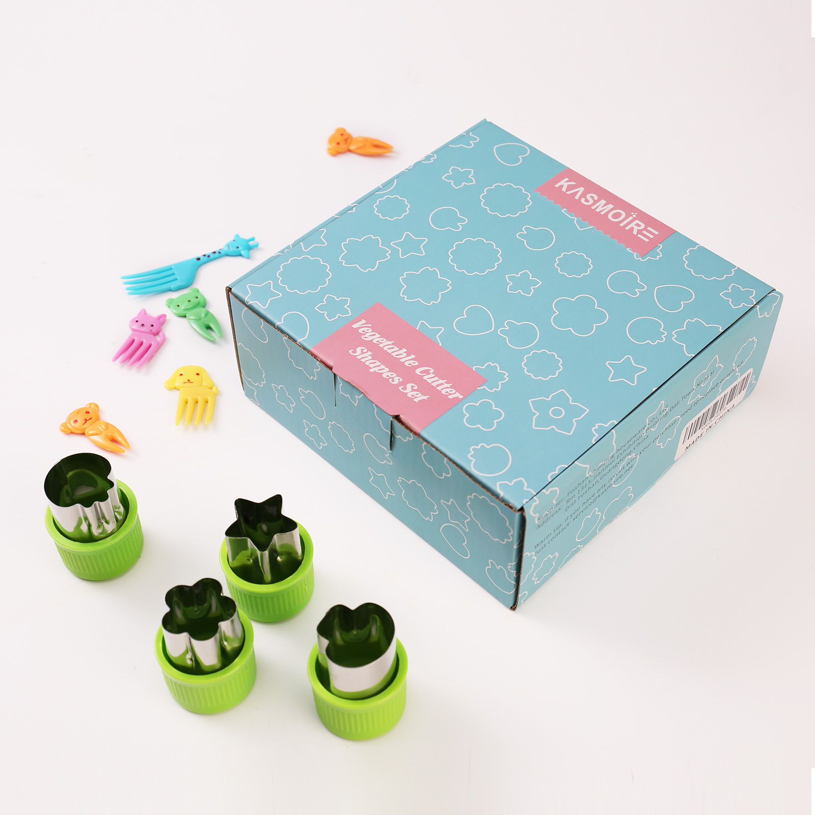 Kasmoire Vegetable Cutter Shapes Set,Green Mini Pie Cookie Cutters Set Fruit Pastry Stamps Mold,for Decorative Kids Baking and Food Supplement Tools -36 Pcs-KASMOIRE