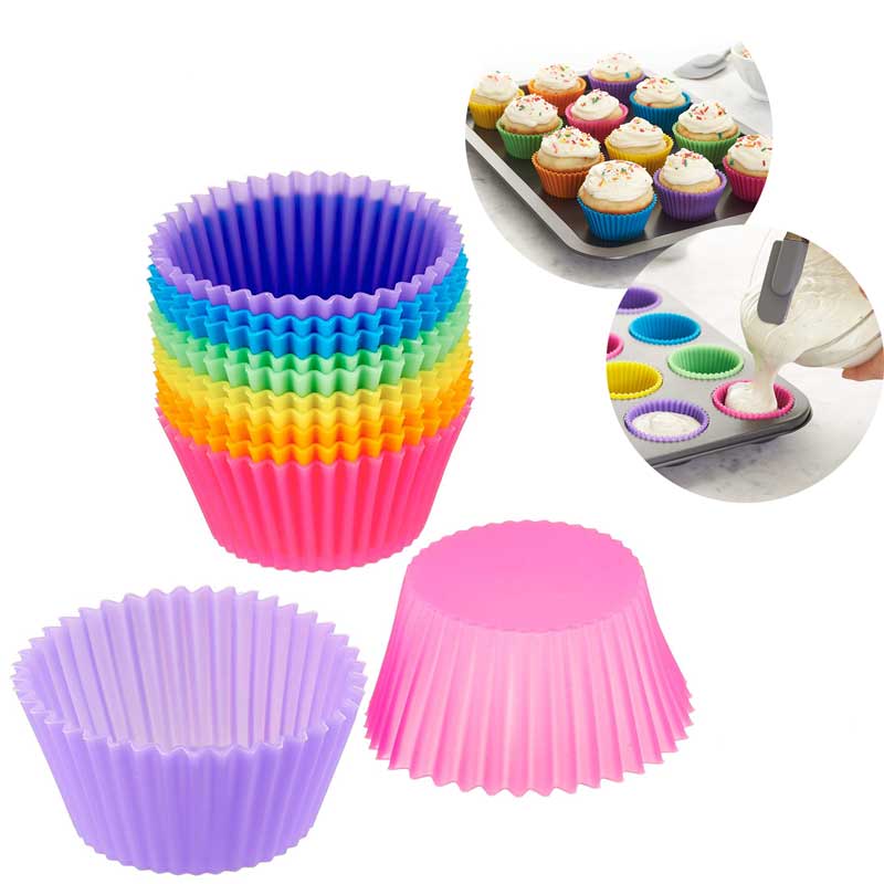 6 Pcs Silicone Cupcake Mold Bakeware Cupcake Liner Reusable Muffin Baking Nonstick Moulds Kitchen Baking Accessories Random