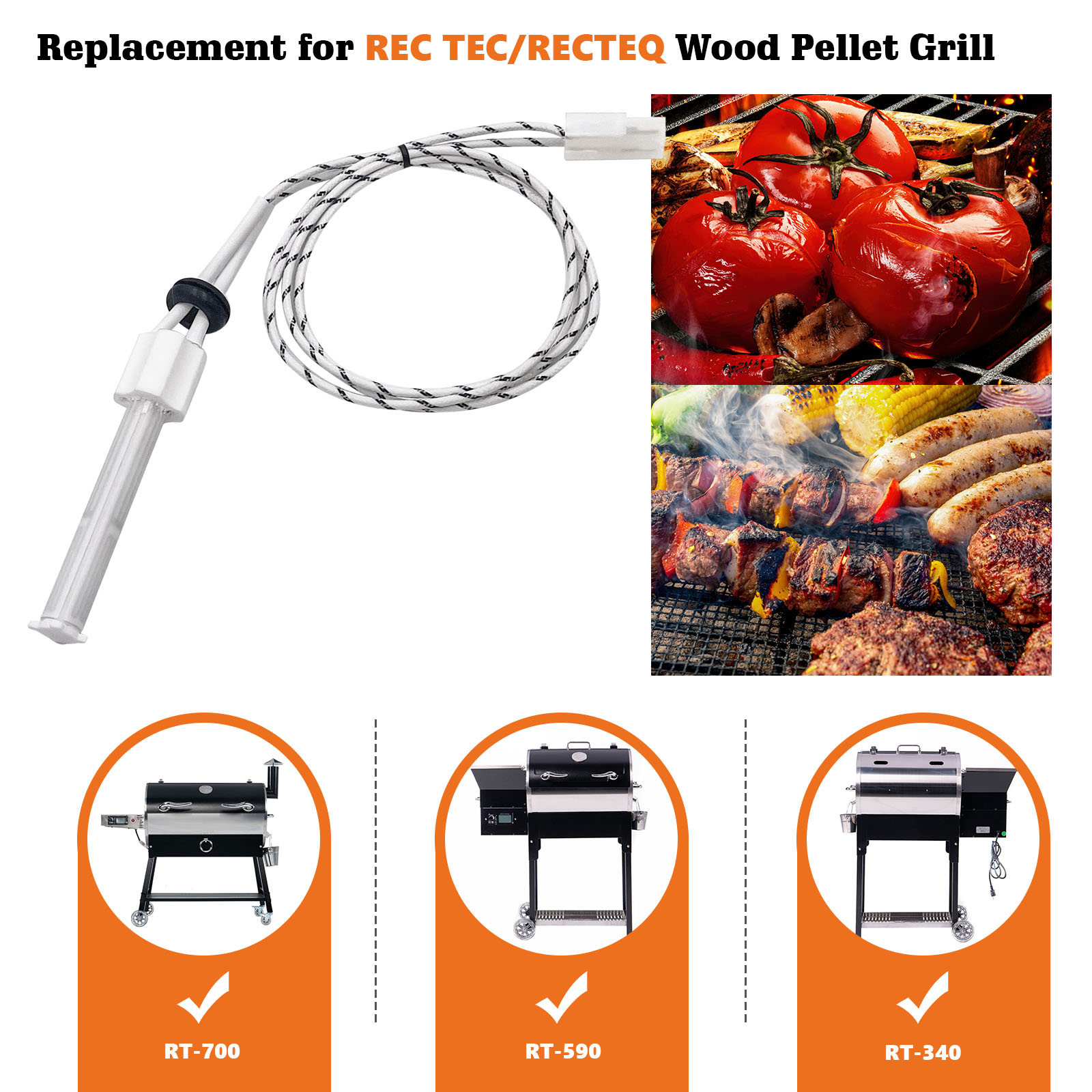 Ceramic Igniter Element Replacement for Rec Tec, recteq Wood Pellet Grill and Smokers, 120V 80W Grill Replacement Parts