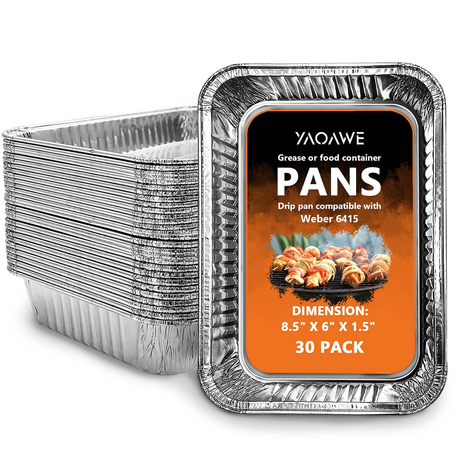 Entsong 30 Pack Compatible with Weber Grills Drip Pans 8.5 x 6 Smoker Grease Liners Tray Aluminum Foil BBQ Grease Pan 