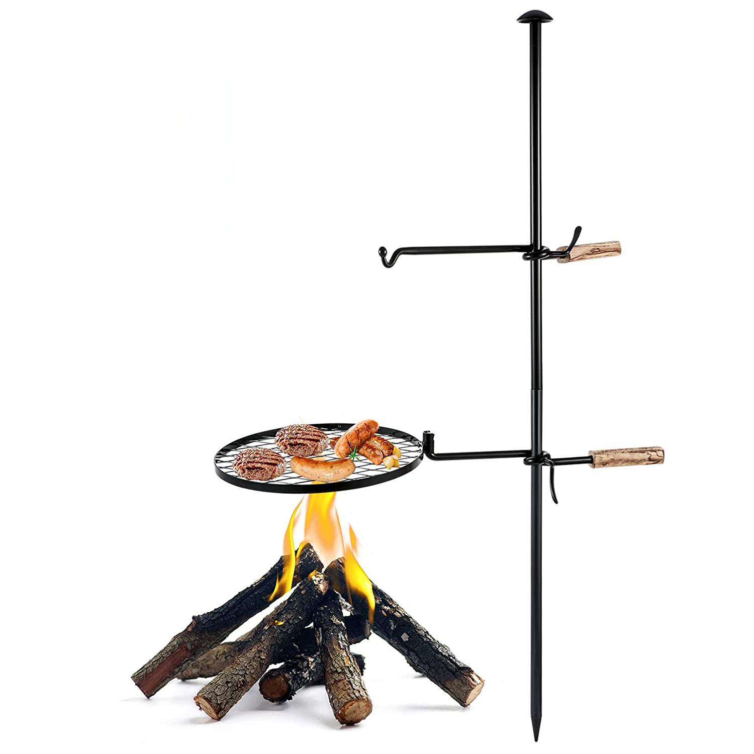 Heavy Duty Rotating Fire Pit Grill, Adjustable Swivel Camping Grill-YAOAWE