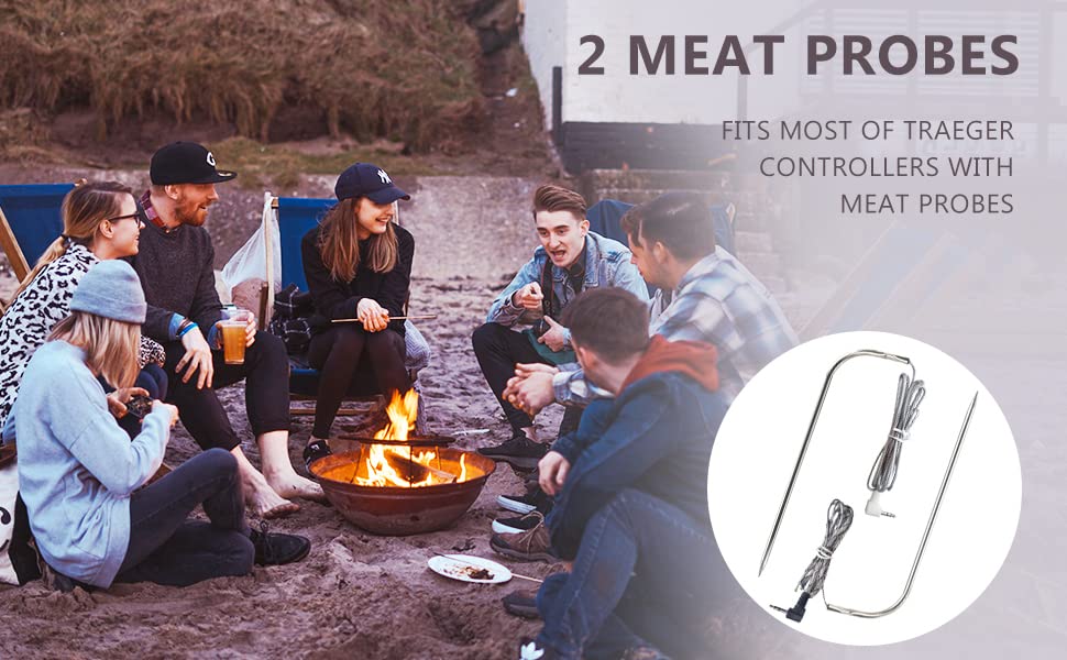 3.5mm Plug Meat Probe Fits Most Traeger Pellet Grills, High Temperature BBQ Digital Thermostat Meat Probes