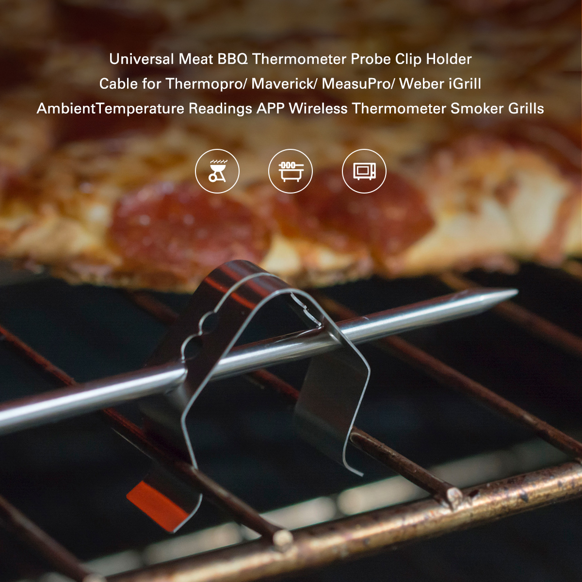 YAOAWE Stainless Steel Grill Clips,Meat Thermometer Probe Clip Holder Ambient Temperature Readings BBQ Smoker Oven Grill Clip,Grill Meat Holder Cable for Maverick