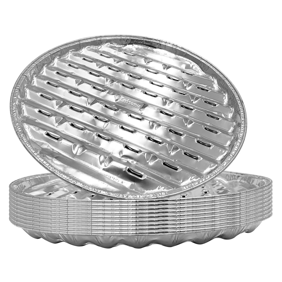 10-Pack Aluminum Grill Pans, Round Aluminum Pan, Ribbed Bottom-YAOAWE