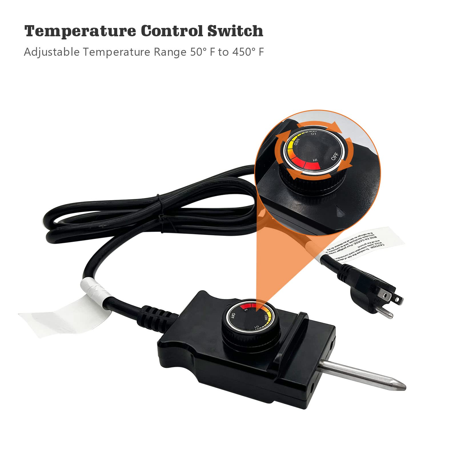 Heavy Duty 1600 Watt 3 Wire Wide Probe Thermostat Control Cord fits  Electric Smokers and Grills