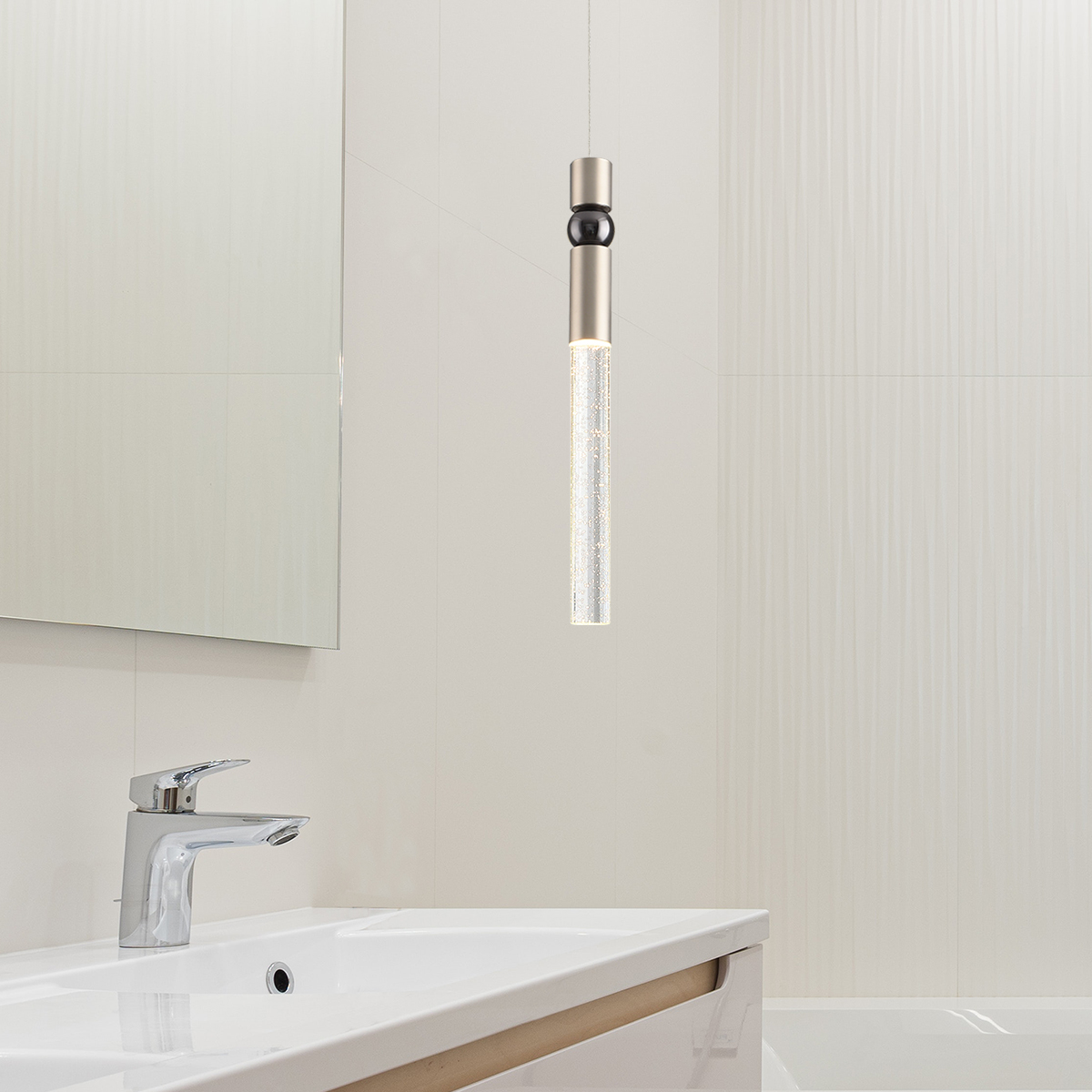 JoollySun Single Crystal Pendant Light with Seeded Crystal Cylinder Brushed Nickel Finish