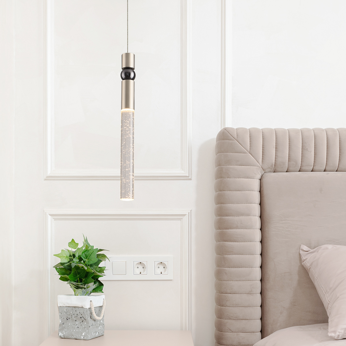 JoollySun Single Crystal Pendant Light with Seeded Crystal Cylinder Brushed Nickel Finish