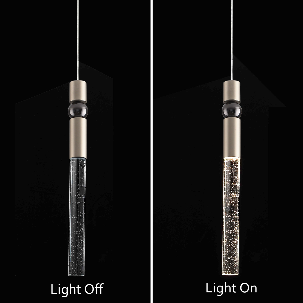 JoollySun Single Crystal Pendant Light with Seeded Crystal Cylinder Brushed Nickel Finish