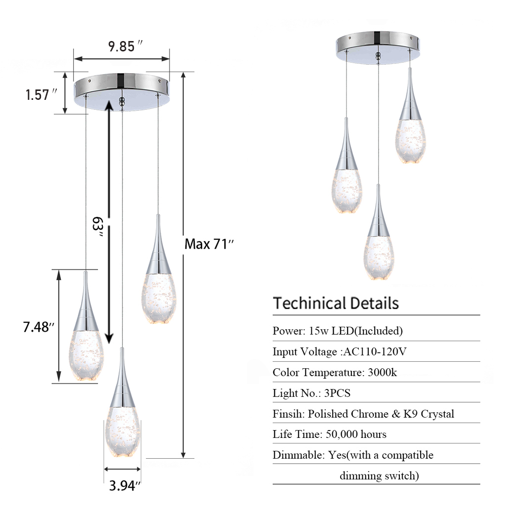 JoollySun Modern Pendant Light for Kitchen 3 Lights