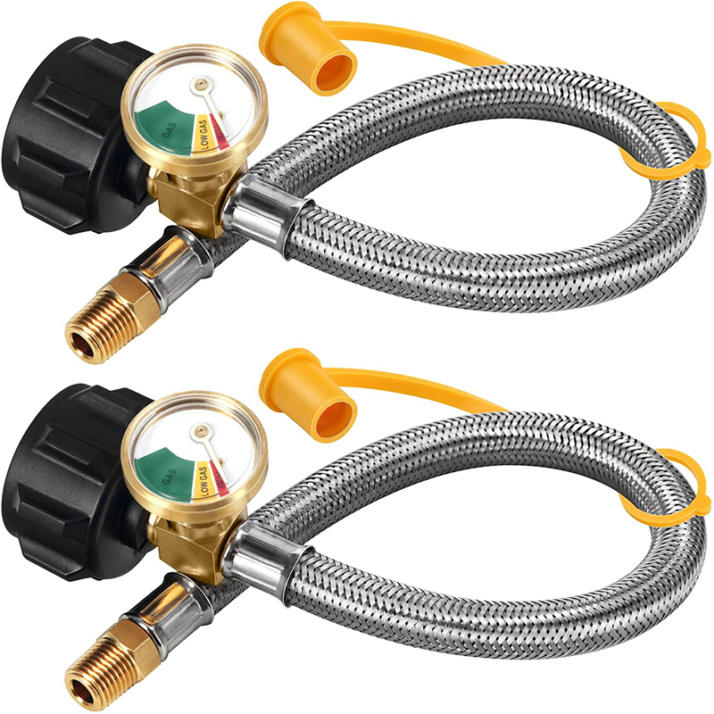 Stainless Steel Braided Pigtail 12-inch 1/4inch NPT RV Propane Hose With Gauge 