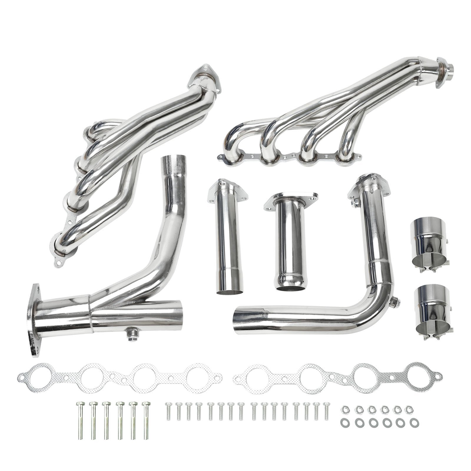 Long Tube Stainless Steel Exhaust Header W/ Y Pipe Fit for 2007-2014 Chevy GMC 4.8L 5.3L 6.0L 