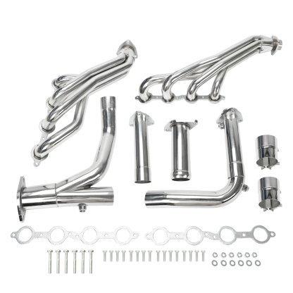 Long Tube Stainless Steel Exhaust Header W/ Y Pipe Fit for 2007-2014 Chevy GMC 4.8L 5.3L 6.0L 