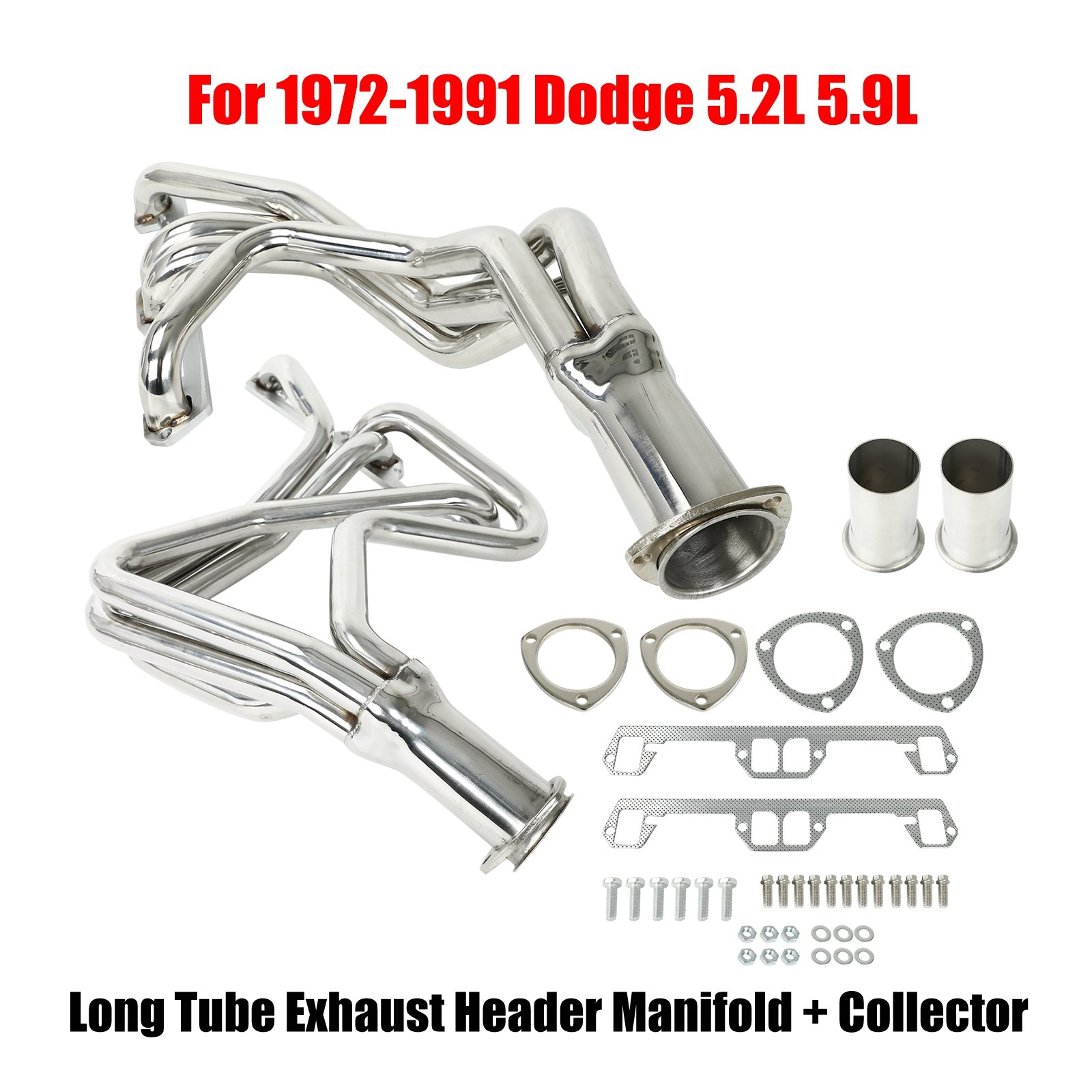 Exhaust Header Manifold For 1972-1991 Dodge Pair 4-1 Long Tube Exhaust Header Manifold + Collector