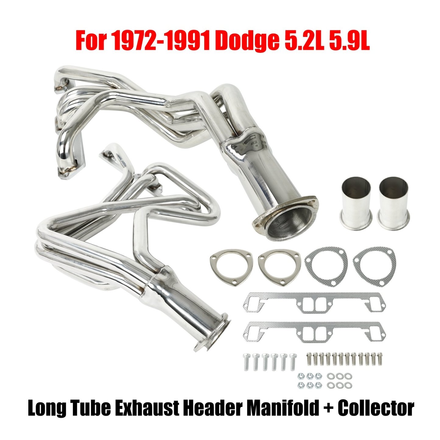 Exhaust Header Manifold For 1972-1991 Dodge Pair 4-1 Long Tube Exhaust Header Manifold + Collector