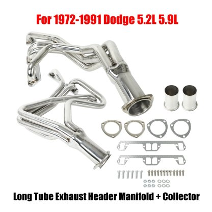 Exhaust Header Manifold For 1972-1991 Dodge Pair 4-1 Long Tube Exhaust Header Manifold + Collector