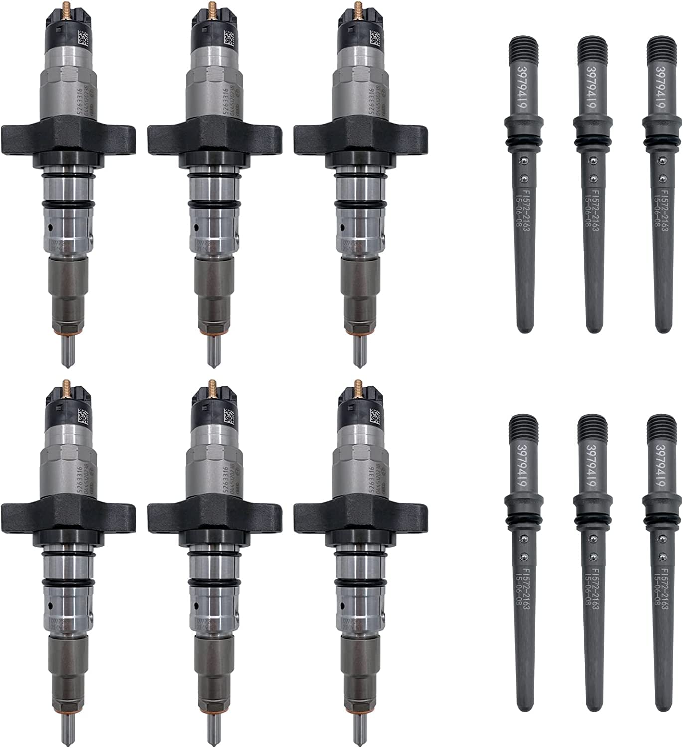 Set of 6 Diesel Common Rail Fuel Injectors & Connector Tubes fit for 2004-2009 Dodge Ram 2500 3500 5.9L 0445120238