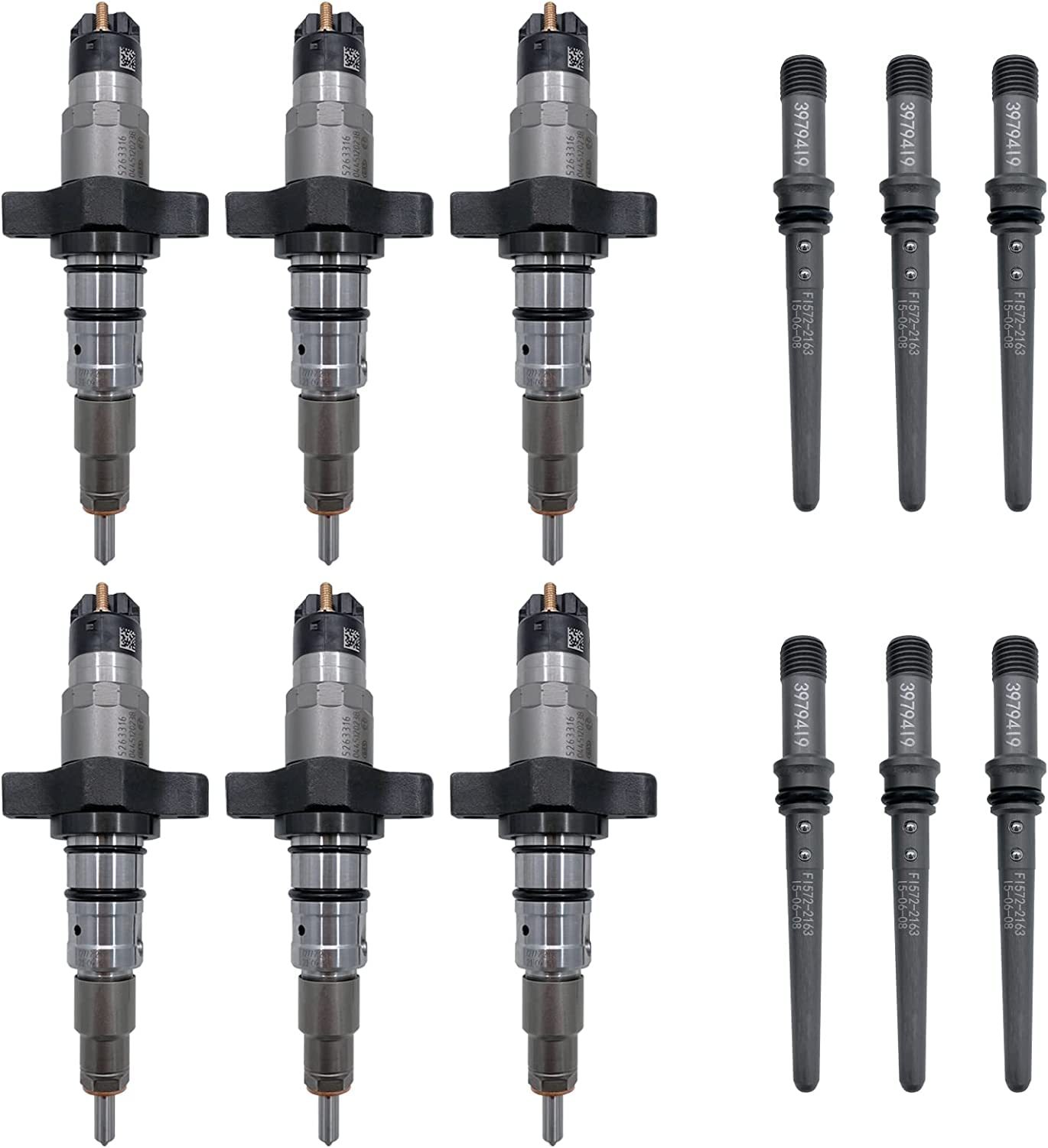 Set of 6 Diesel Common Rail Fuel Injectors & Connector Tubes fit for 2004-2009 Dodge Ram 2500 3500 5.9L 0445120238