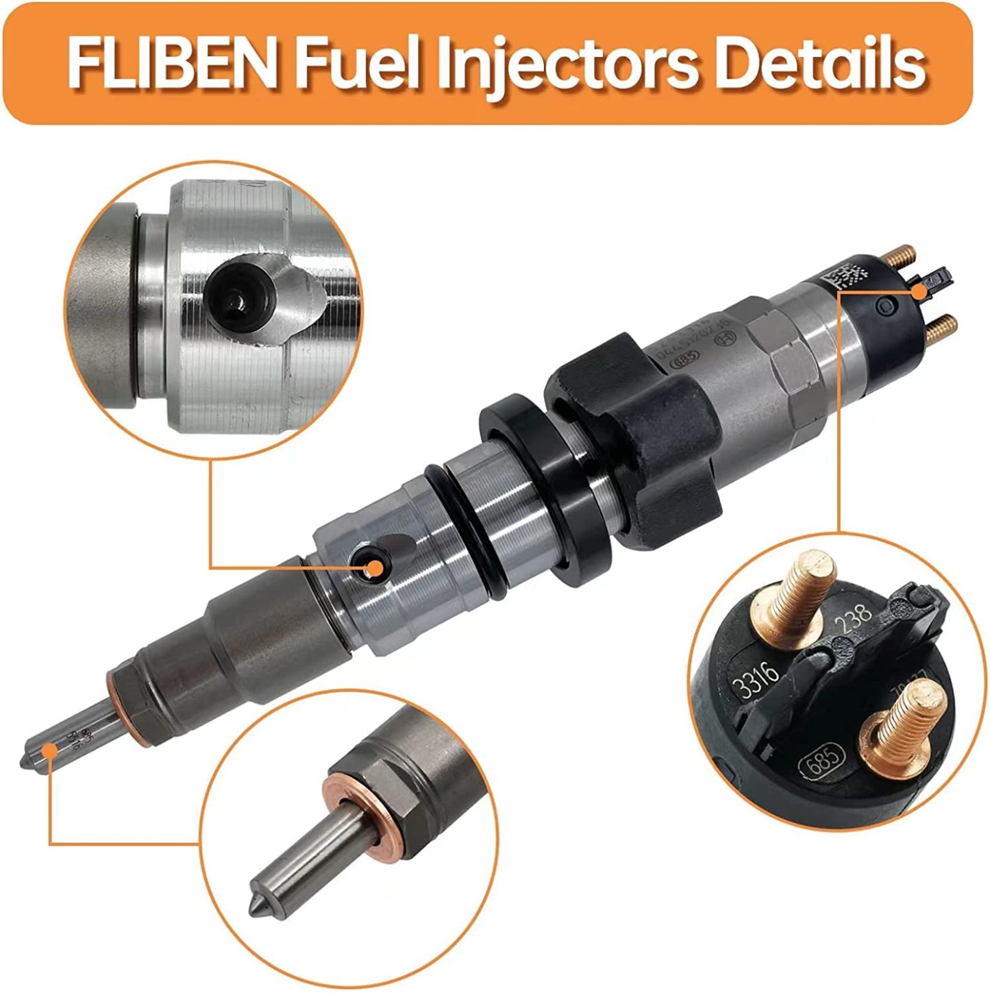 Set of 6 Diesel Common Rail Fuel Injectors & Connector Tubes fit for 2004-2009 Dodge Ram 2500 3500 5.9L 0445120238