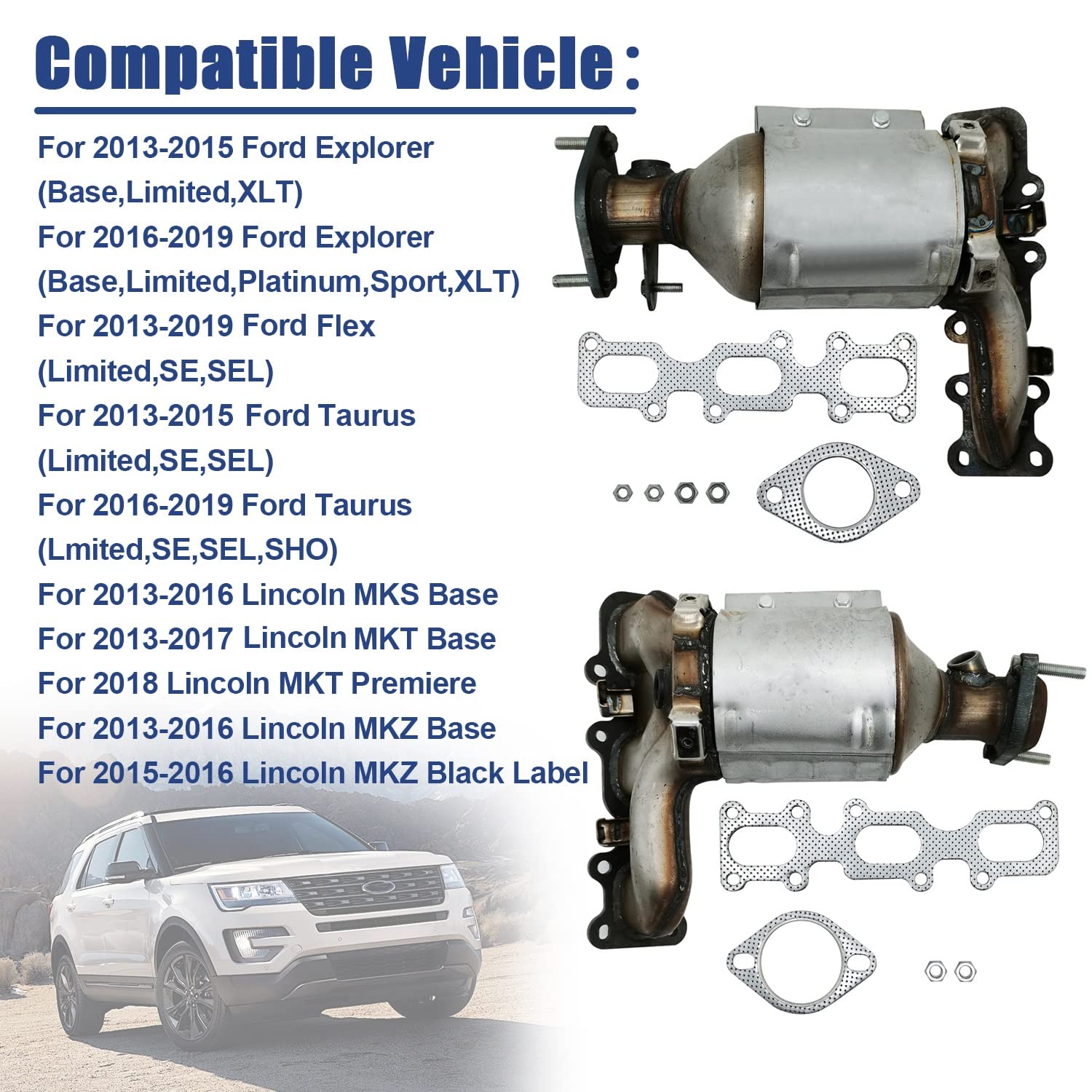 2013-2019 Ford Lincoln Front Catalytic Converter Set Fit for Ford Explorer FLEX, Lincoln MKS MKZ - Part Number 19516 19517