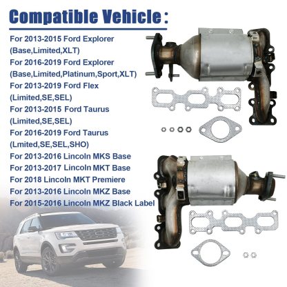 2013-2019 Ford Lincoln Front Catalytic Converter Set Fit for Ford Explorer FLEX, Lincoln MKS MKZ - Part Number 19516 19517