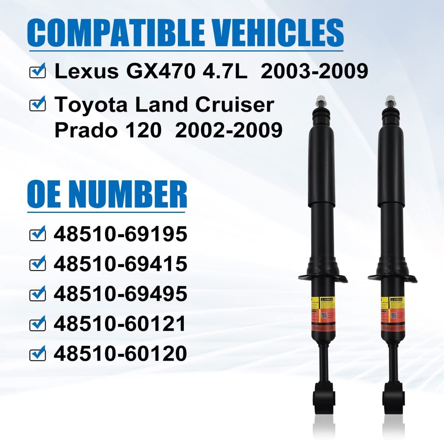 4x Lexus GX470 Toyota Front and Rear Shocks Absorber 48510-69195 fit for Lexus GX470 2003-2009 Toyota Land Cruiser Prado 120 2002-2009 LUFT MEISTER