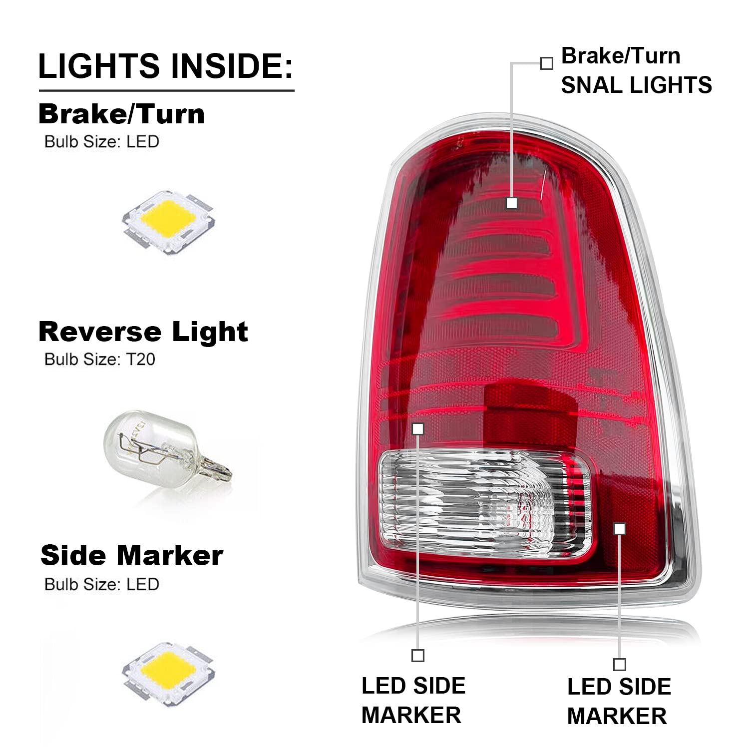 Nakuuly Tail Light Halogen Type Compatible With 2009-2018 Dodge Ram 1500 2500 3500 NON-LED Model - Foto 3
