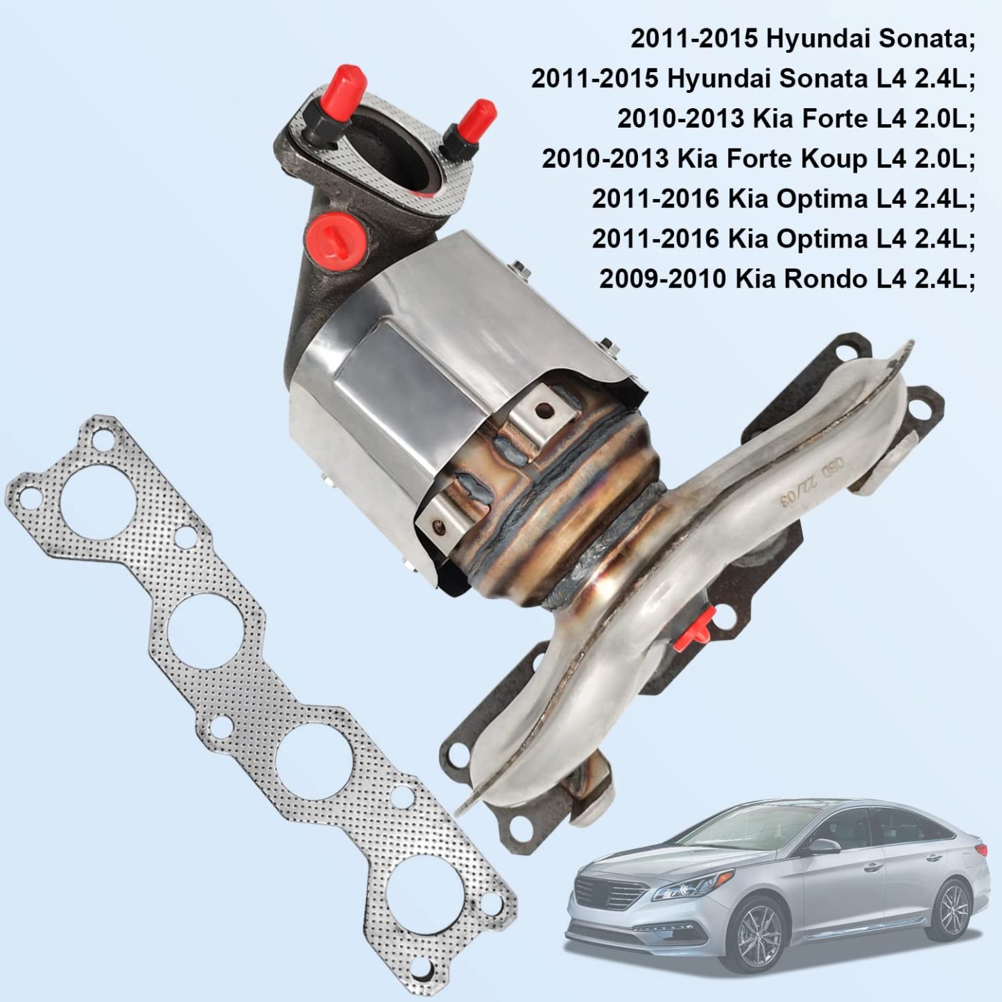 Catalytic Converter Exhaust Manifold 285102G110 Fit for 2011-2015 Hyundai Sonata Hyundai, 2010-2013 Kia Forte Optima Rondo (1 PCS)