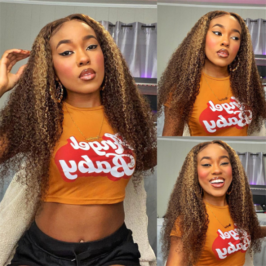 Highlight Kinky Curly Ombre Brown Wig