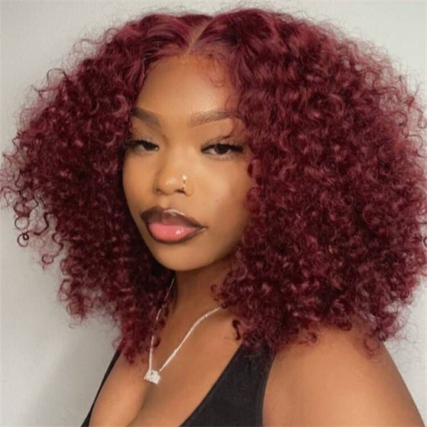 Burgundy Kinky Curly Lace Front Wig With Pre-plucked Edges