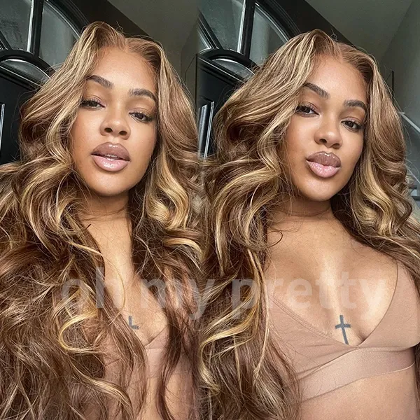 Glueless Highlight Brown Straight Lace Closure Wig