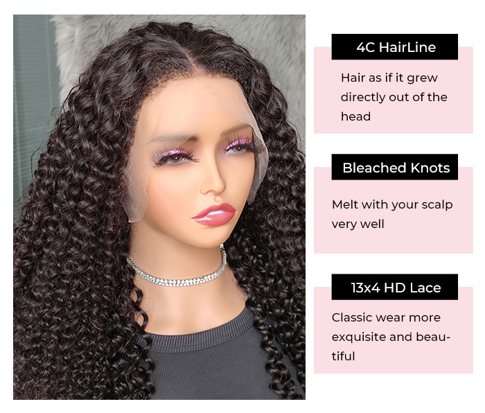 4C Hairline Kinky Curly HD Lace Frontal Wig With Curly Baby Hair