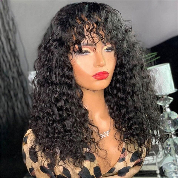 OhMyPretty Water Wave Human Hair Wig With Wispy Bangs